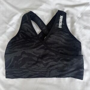 Gymshark‎ Sports Bra Women's Small Black Grey Adapt Seamless Animal Print